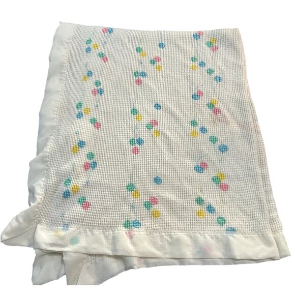 Vintage Baby Morgan Balloon Blanket Waffle Weave Nylon Edge Acrylic USA 39x47 - Picture 1 of 7